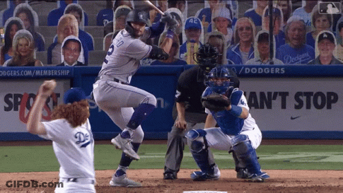 Dodgers Player Swinging Before Ain't Stop Sign GIF