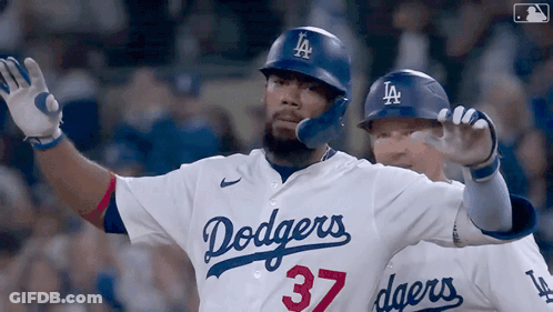 Dodgers Player Wearing Number 37 Celebrates Hit GIF