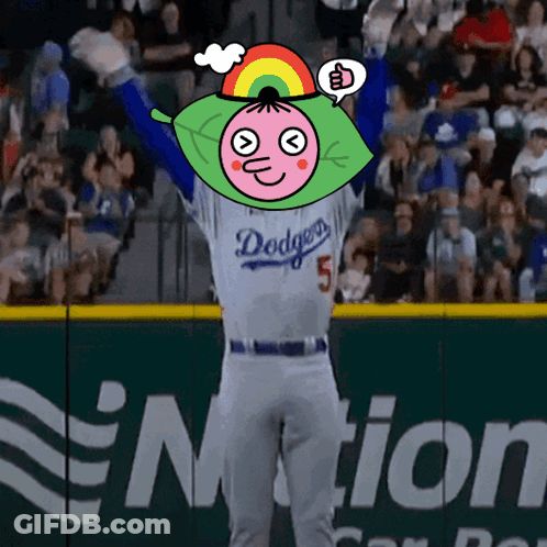 Dodgers Player With Mascot On Head Thumbs Up GIF