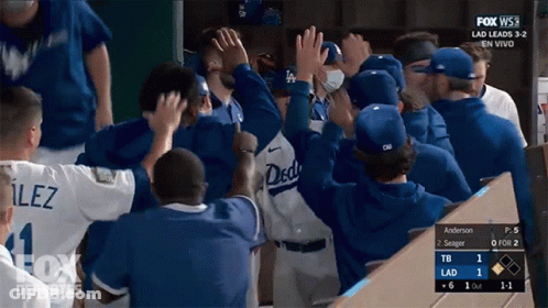 Dodgers Players Celebrate In Dugout GIF