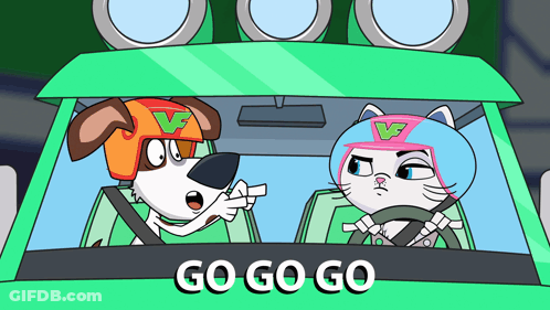 Dog And Cat In A Car Saying Go Go Go GIF