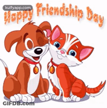 Dog And Cat Sitting Together Friendship Day GIF