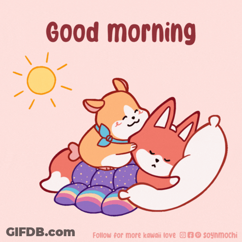 Dog And Fox Hugging Good Morning GIF