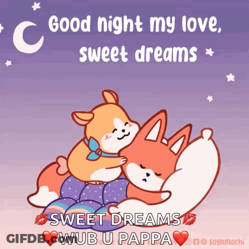 Dog And Fox Hugging Good Night GIF