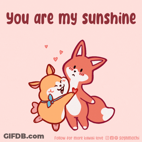 Dog And Fox Hugging Saying You Are My Sunshine GIF