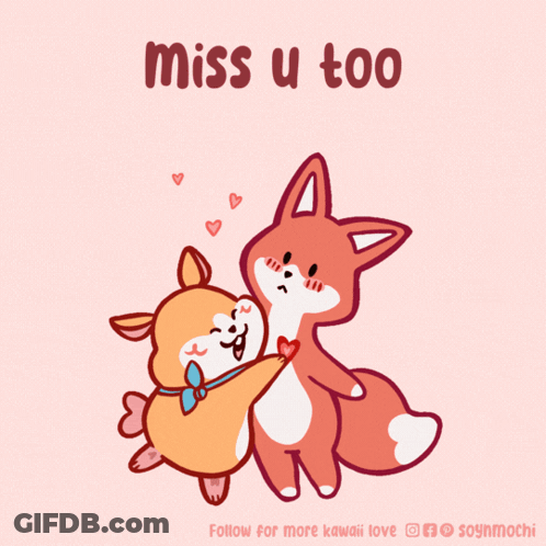 Dog And Fox Hugging With Miss U Too GIF