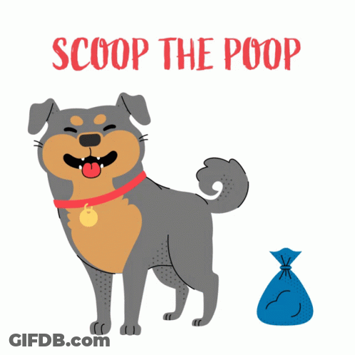 Dog Beside Poop Bag Saying Scoop The Poop GIF