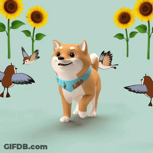 Dog Blue Bandana Love Surrounded By Birds And Sunflowers GIF