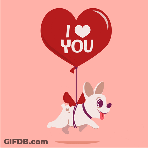 Dog Carrying Heart Shaped I Love You Balloon GIF