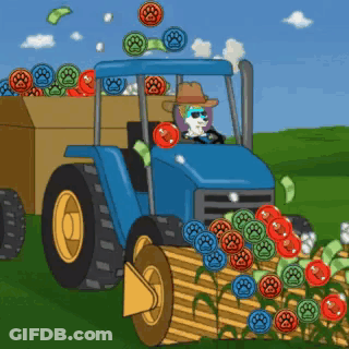 Dog Driving Tractor With Paw Prints GIF