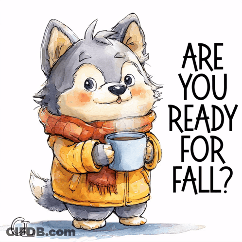 Dog Holding Coffee Saying Are You Ready For Fall GIF