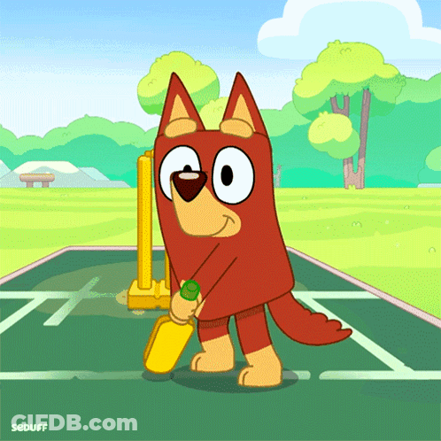 Dog Holding Cricket Bat Saying Seduff GIF