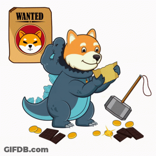 Dog Holding Hammer And Wanted Poster GIF