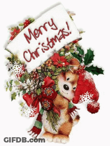 Dog Holding Merry Christmas Sign GIF