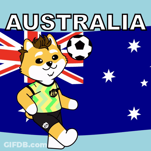Dog Holding Soccer Ball With Australia Flag GIF