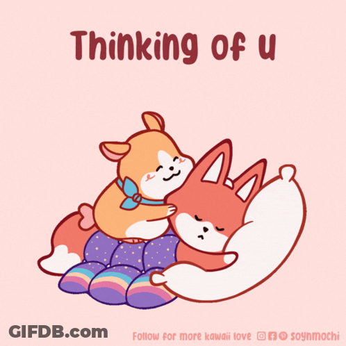 Dog Hugging Fox Saying Thinking Of U GIF