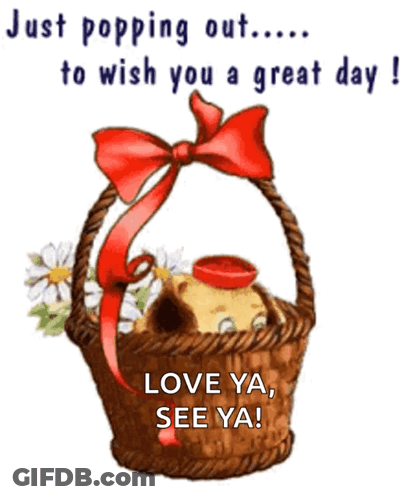 Dog In Flower Basket Saying Just Popping Out GIF