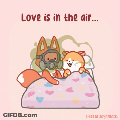 Dog In Gas Mask And Fox On Bed Love Is In The Air GIF