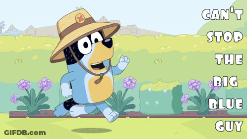 Dog In Hat And Sunglasses Saying Can't Stop The Big Blue Guy GIF