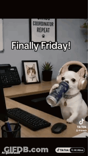 Dog In Headphones Holding Beer At Computer Desk GIF