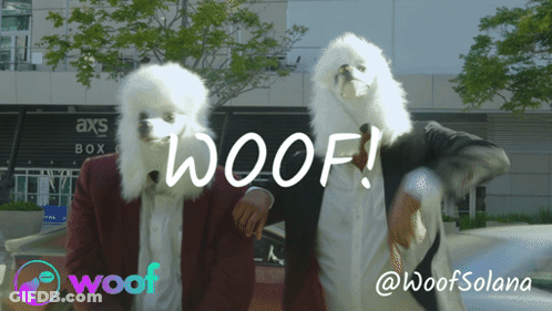Dog In Pink Collar Surrounded By Woof Meme Words GIF