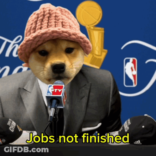 Dog In Pink Hat Suit Saying Jobs Not Finished GIF