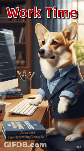 Dog In Suit Sitting At Desk GIF