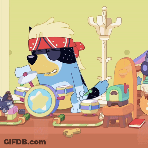 Dog In Sunglasses And Bandana Playing Drums GIF