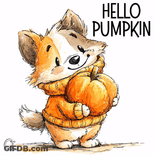 Dog In Sweater Holding Pumpkin Saying Hello Pumpkin GIF