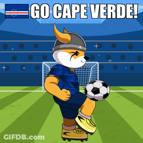 Dog Kicking Soccer Ball Saying Go Cape Verde GIF