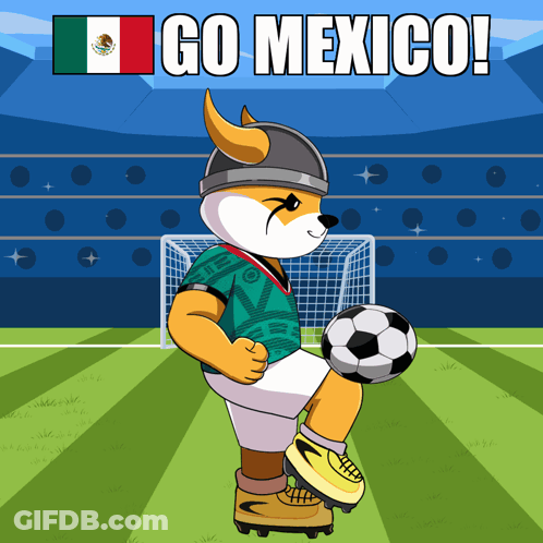 Dog Kicking Soccer Ball Saying Go Mexico GIF