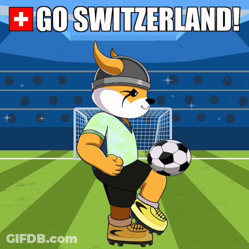 Dog Kicking Soccer Ball Saying Go Switzerland GIF