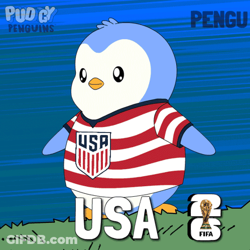 Dog Kicking Soccer Ball Saying USA Shoots GIF