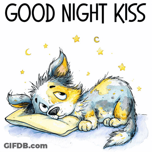 Dog Laying On Pillow Saying Good Night Kiss GIF