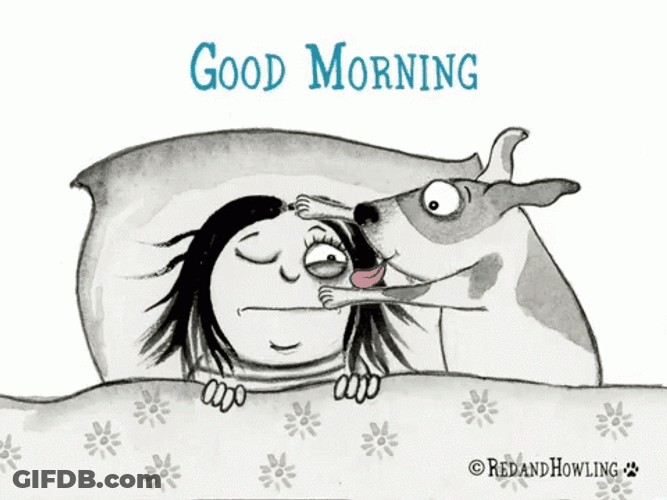 Dog Licking Owner Good Morning Cartoon GIF