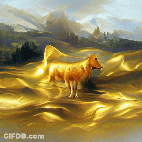 Dog Painting In Golden Field GIF