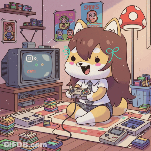 Dog Playing Video Game With Shoxs Poster GIF