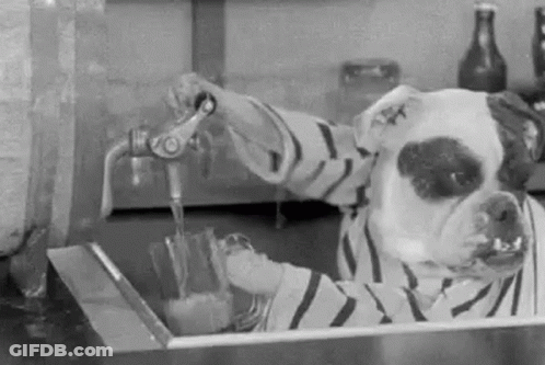 Dog Pouring Beer From Tap In Black And White GIF