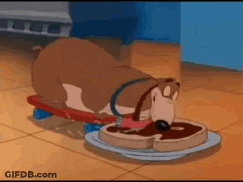 Dog Riding Skateboard Next To Toast GIF