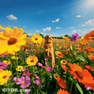 Dog Standing In Flower Field GIF