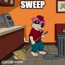 Dog Sweeping Floor Saying Sweep GIF