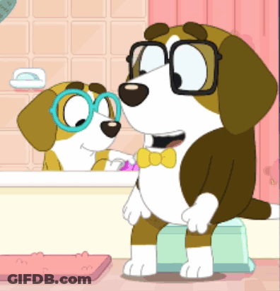 Dog Wearing Glasses And Bow Tie Brushing Teeth GIF
