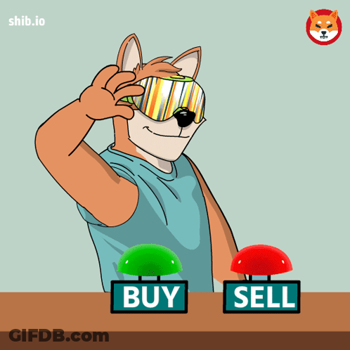 Dog Wearing Goggles With Buy And Sell Button GIF