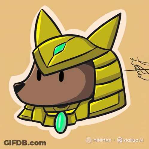 Dog Wearing Gold Helmet With Green Emerald GIF
