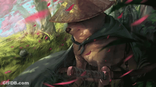 Dog Wearing Hat Holding Samurai Sword GIF