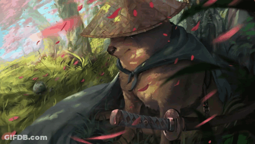 Dog Wearing Hat Holding Sword GIF