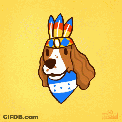 Dog Wearing Headdress And Star Bandana GIF