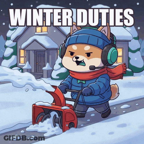 Dog Wearing Headphones Using Snow Blower Winter Duties GIF