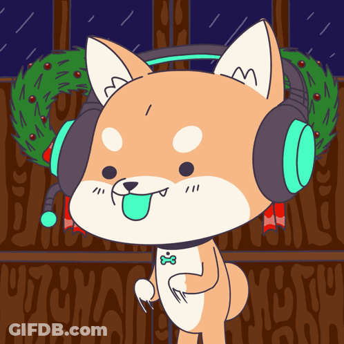 Dog Wearing Headphones With Wreath GIF
