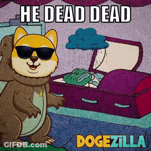Dog Wearing Sunglasses Next To Coffin Dead Dogezilla GIF